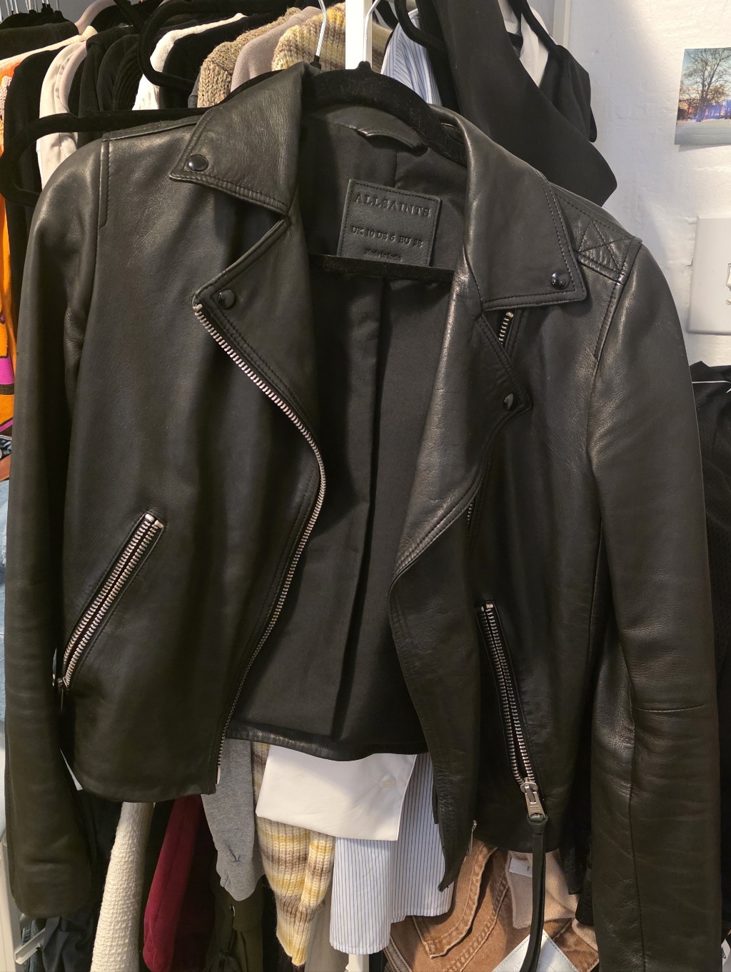 Allsaints Leather Biker Jacket Size Uk 10 / Us 6 / Eu 38